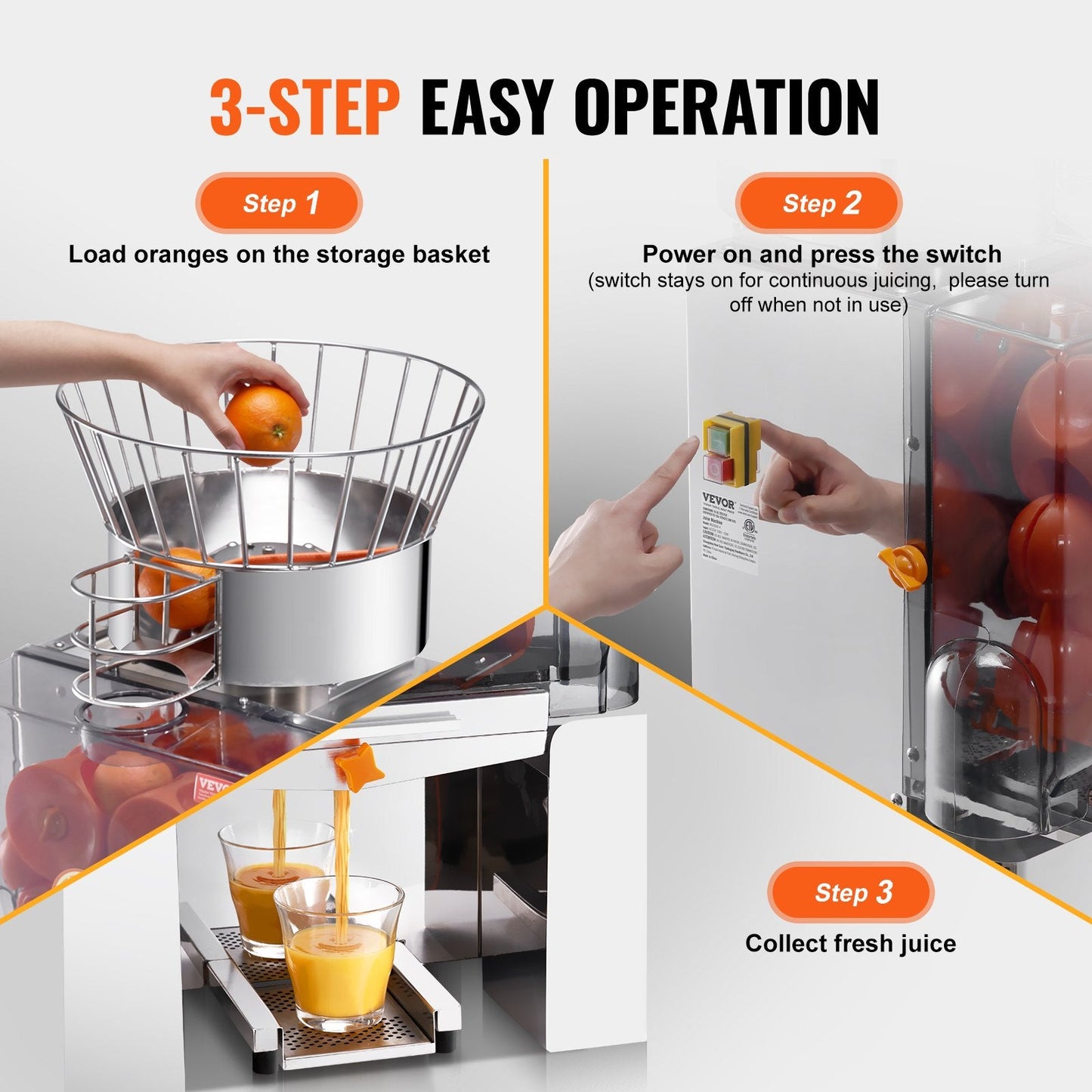 Commercial 120W Stainless Steel Orange Juicer, 25 Oranges/Min, 55kg, 0.9m Tall