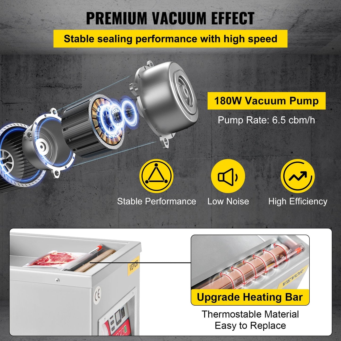 Chamber Vacuum Sealer Machine, 6.5 cbm/h Pump, 220V, Stainless Steel, 22 kg