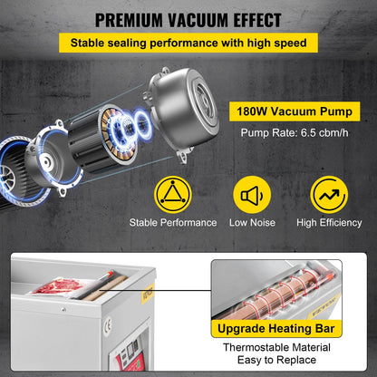 Chamber Vacuum Sealer Machine, 6.5 cbm/h Pump, 220V, Stainless Steel, 22 kg