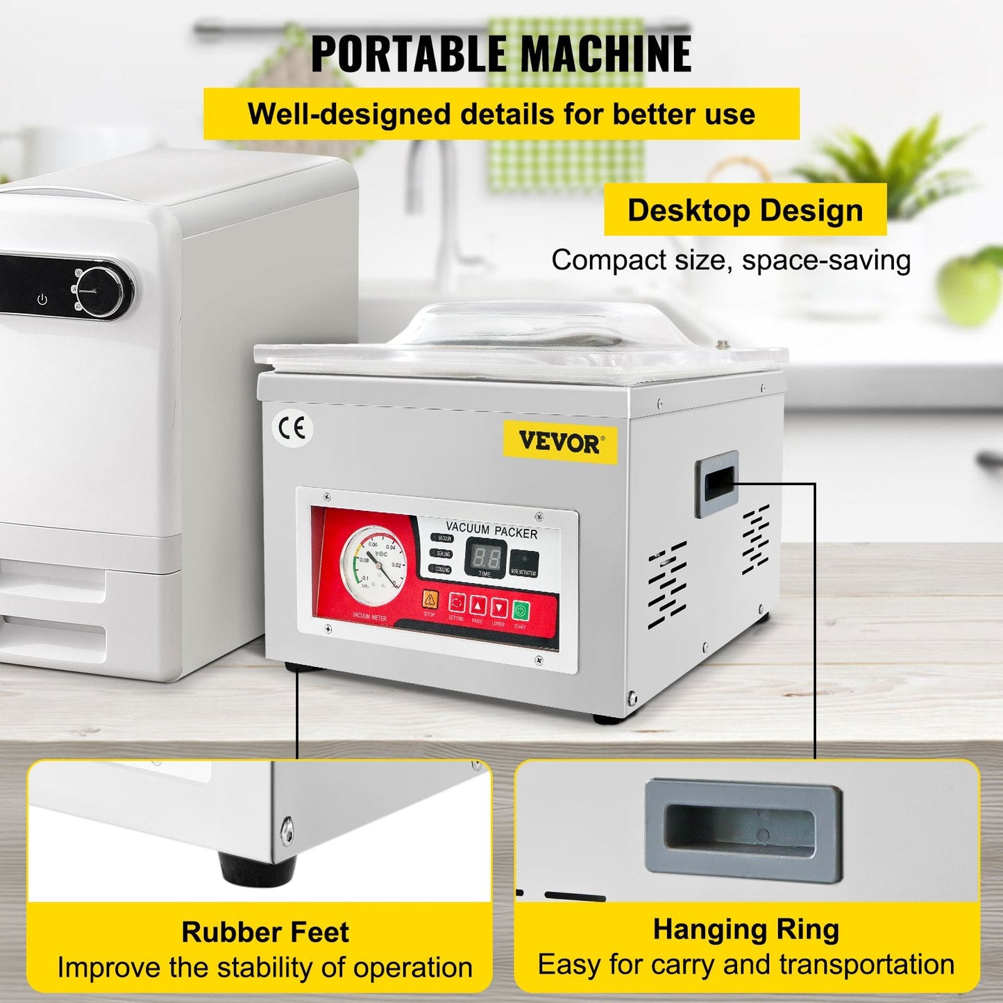 Chamber Vacuum Sealer Machine, 6.5 cbm/h Pump, 220V, Stainless Steel, 22 kg