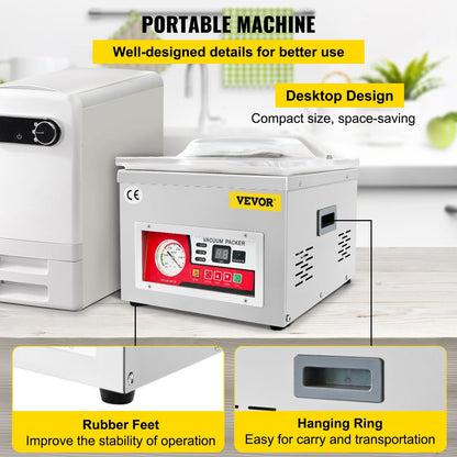 Chamber Vacuum Sealer Machine, 6.5 cbm/h Pump, 220V, Stainless Steel, 22 kg