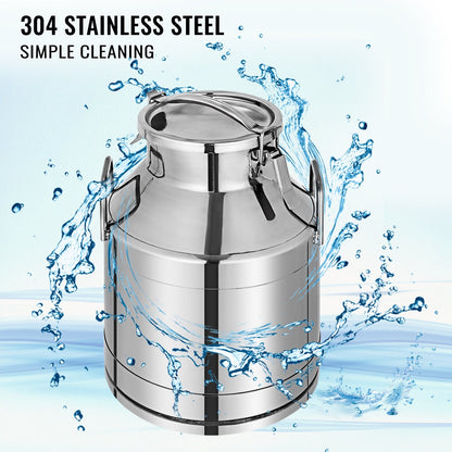 20L Stainless Steel Milk Can with Lid, 304 Grade, Dual Latch, Portable Handles