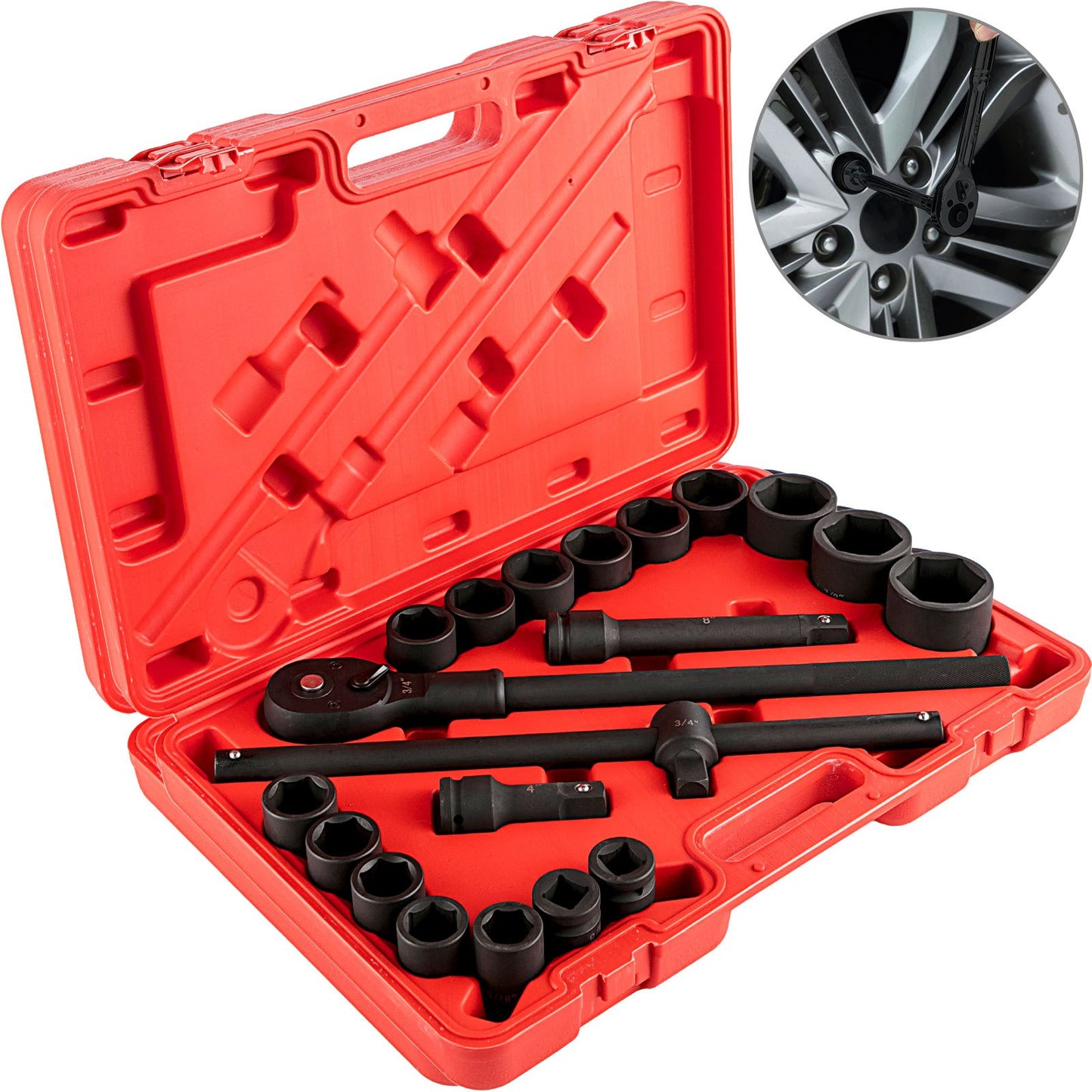 VEVOR Impact Socket Set 3/4 Inches 21 Piece Standard Impact Sockets, Socket Assortment