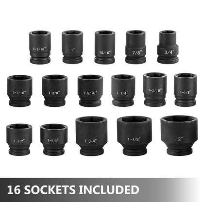 VEVOR Impact Socket Set 3/4 Inches 21 Piece Standard Impact Sockets, Socket Assortment
