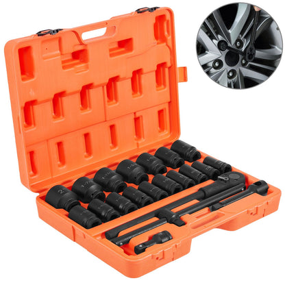 22-Piece Deep Impact Socket Set with Ratchet and Adapters, SAE 2.2-5 cm