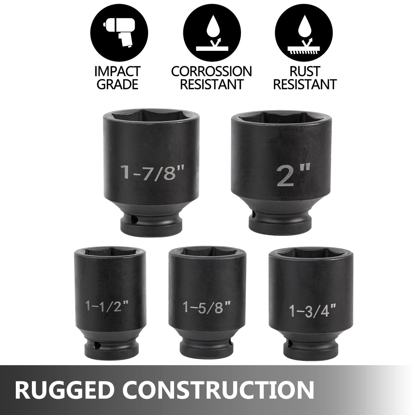 22-Piece Deep Impact Socket Set with Ratchet and Adapters, SAE 2.2-5 cm