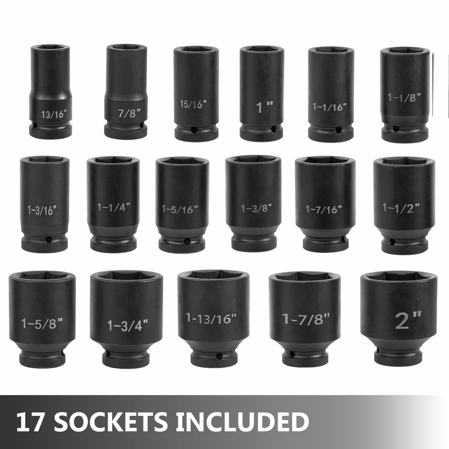 22-Piece Deep Impact Socket Set with Ratchet and Adapters, SAE 2.2-5 cm