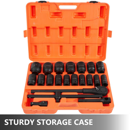 22-Piece Deep Impact Socket Set with Ratchet and Adapters, SAE 2.2-5 cm