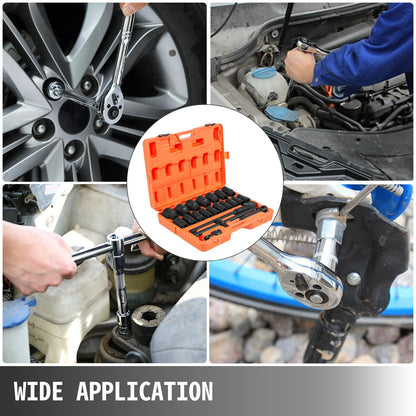 VEVOR Impact Socket Set 3/4 Inches 22 Piece Deep Impact Sockets, Socket Assortment