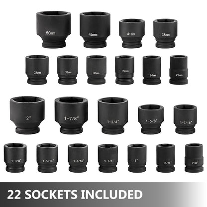 VEVOR Impact Socket Set 3/4 Inches 27 Piece Standard Impact Sockets, Socket Assortment,