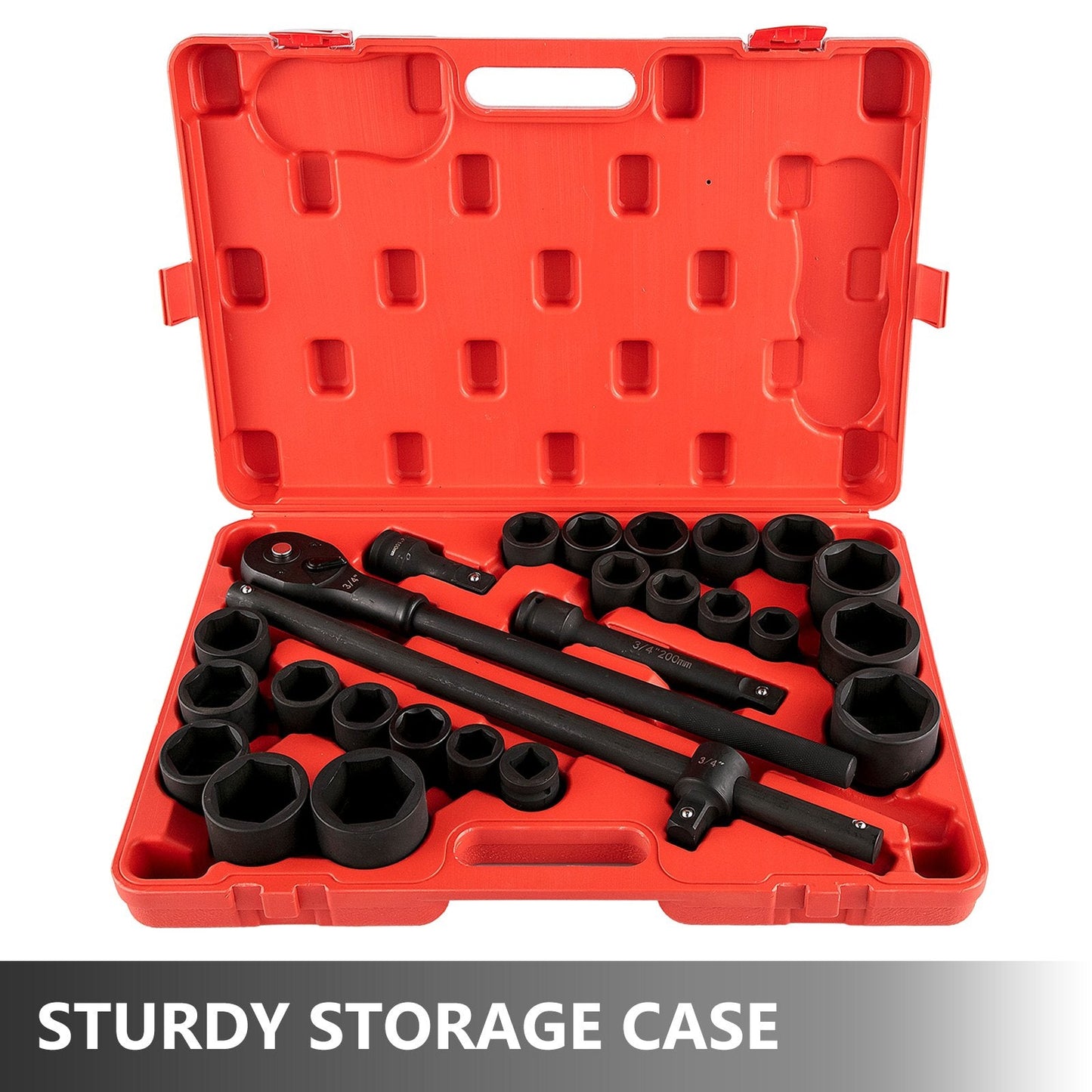 27-Piece 3/4 Meter Drive Impact Socket Set with SAE & Metric Sizes, CR-V Material