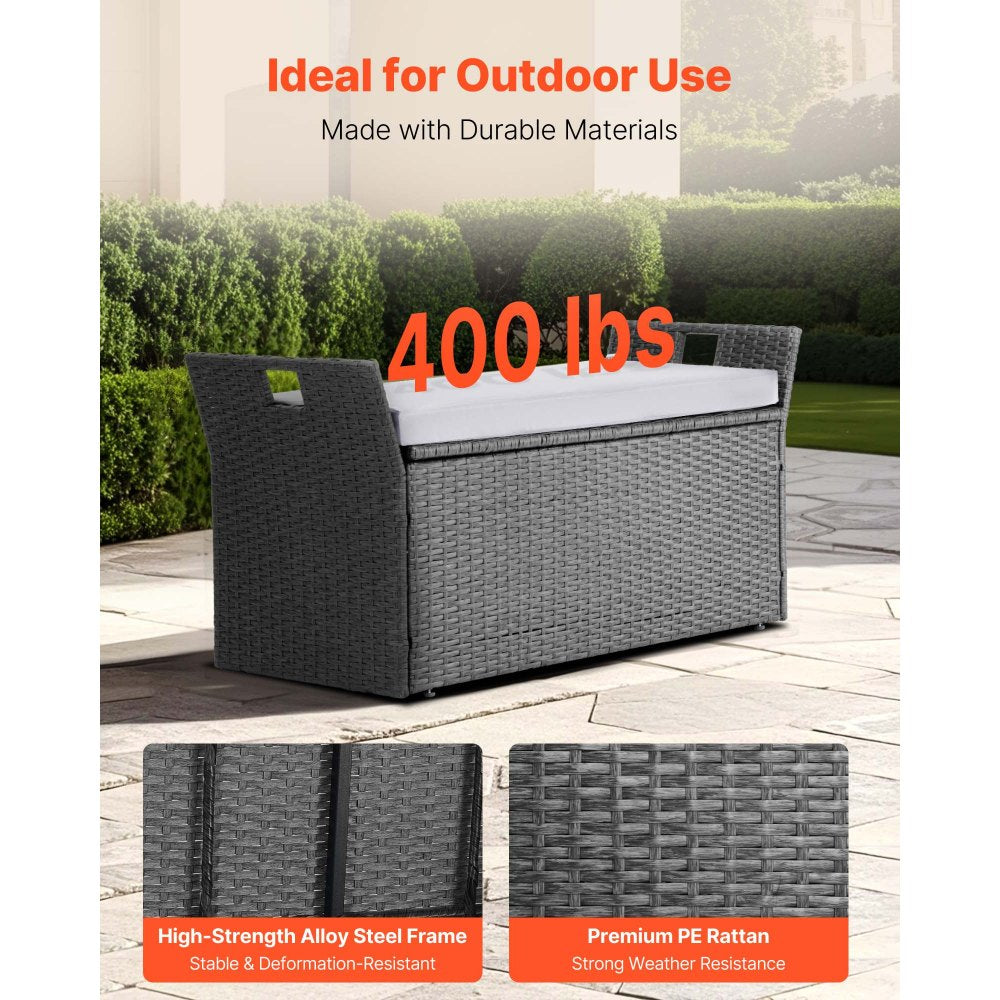 VEVOR Outdoor Storage Bench PE Rattan 151L Deck Box Waterproof Outdoor Seat