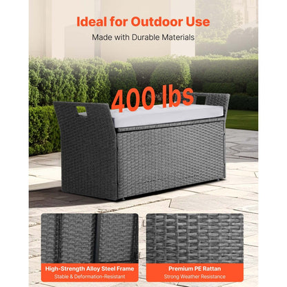 VEVOR Outdoor Storage Bench PE Rattan 151L Deck Box Waterproof Outdoor Seat