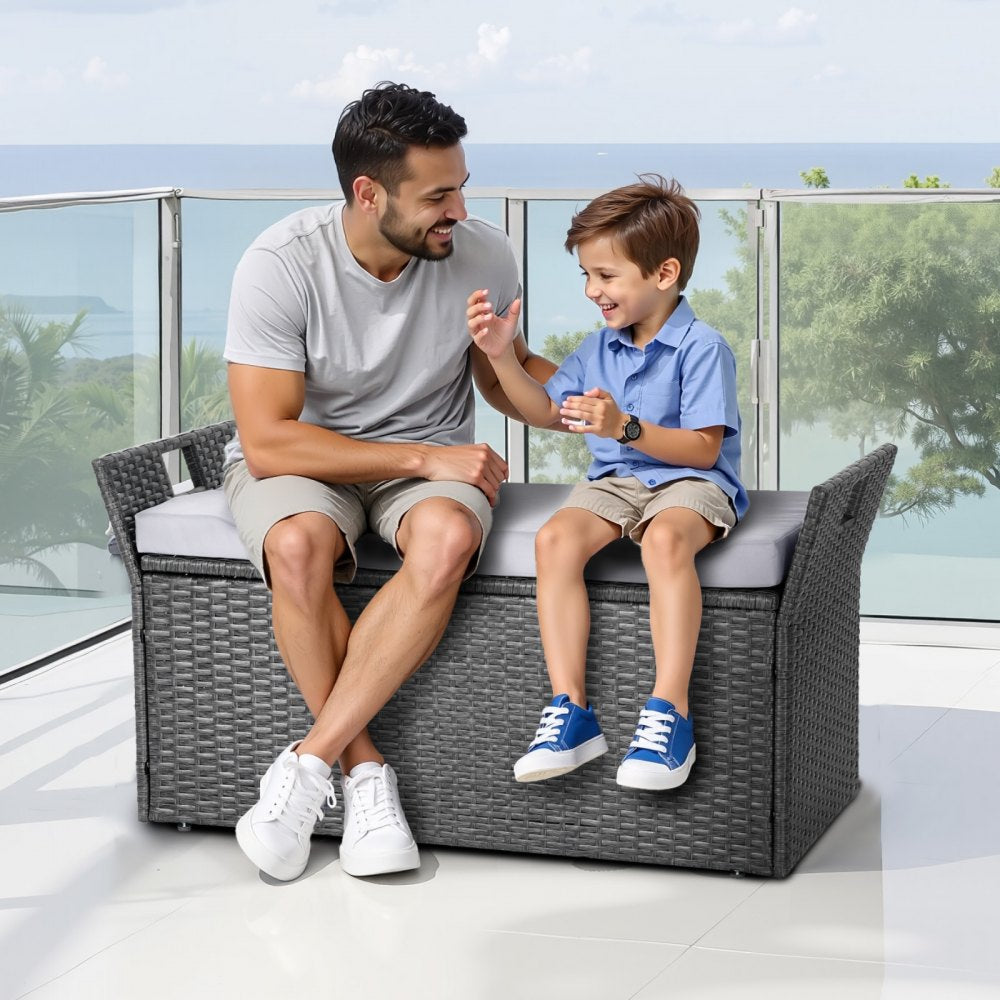 VEVOR Outdoor Storage Bench PE Rattan 151L Deck Box Waterproof Outdoor Seat