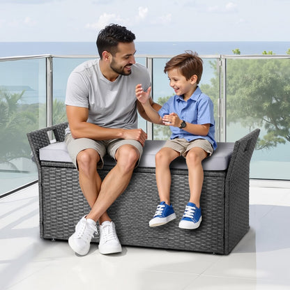 VEVOR Outdoor Storage Bench PE Rattan 151L Deck Box Waterproof Outdoor Seat