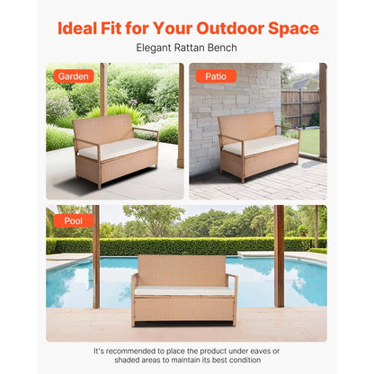 VEVOR Outdoor Storage Bench PE Rattan 265L Deck Box Waterproof Outdoor Seat