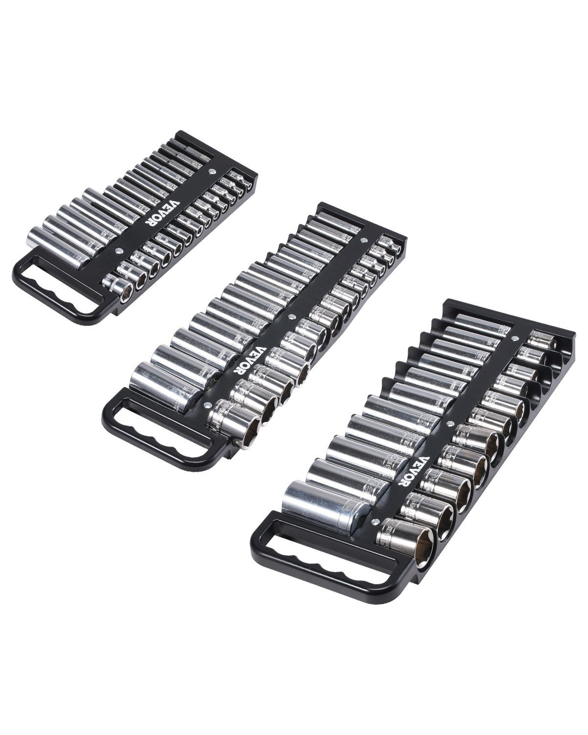 VEVOR Portable Socket Organizer Set 3PCS 76-Clip Magnetic Socket Tray Metric/SAE