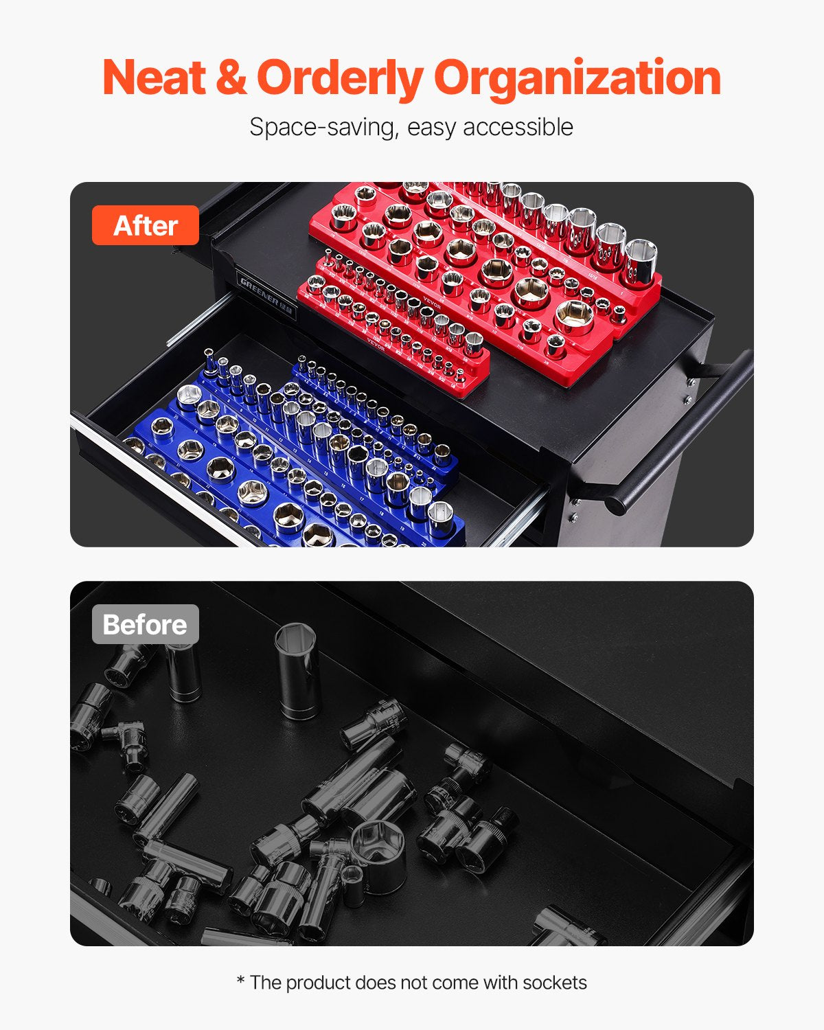 VEVOR Magnetic Socket Organizer Set 6PCS Socket Trays Blue & Red for Metric SAE