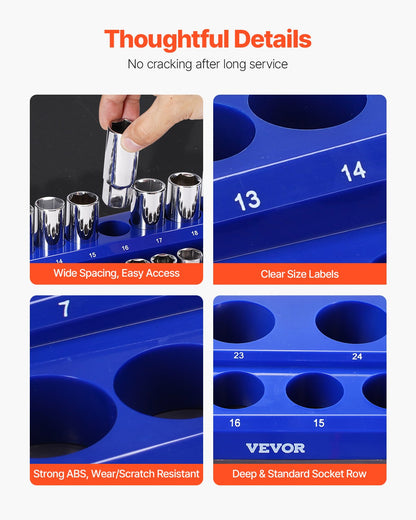 VEVOR Magnetic Socket Organizer Set 6PCS Socket Trays Blue & Red for Metric SAE