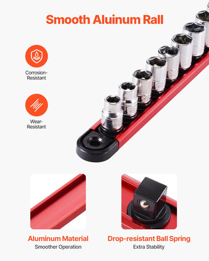 VEVOR Socket Organizer Rail Set 3PCS Aluminum Socket Organizers with 40 Clips