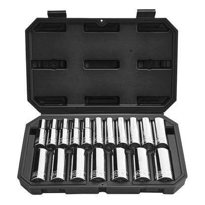 Socket Set, 18 Pieces, 12.7 mm Drive Socket Tool Set, Metric Size from 10 to 27 mm, Mechanic Tool Kit with Storage Case, Clear Markings, Chrome Plated CR-V Alloy Steel, for Automotive Repair