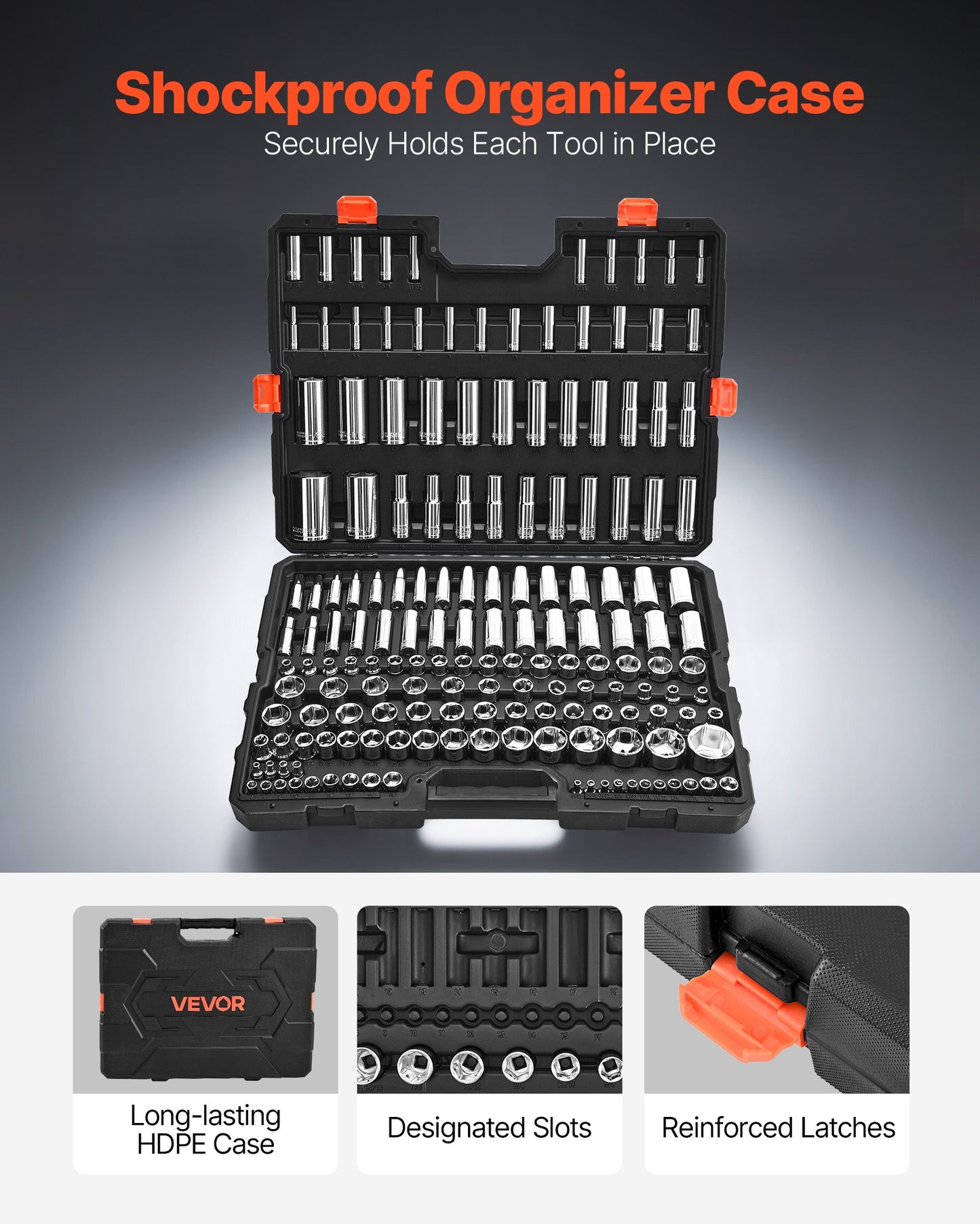 Socket Set, 163 Pieces, 9.5 & 6.4 & 12.7 mm Drive Socket Tool Set, SAE and Metric, Deep and Standard, Mechanic Tool Kit with Storage Case, Chrome Plated CR-V Alloy Steel, for Automotive Repair