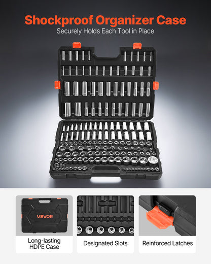 Socket Set, 163 Pieces, 9.5 & 6.4 & 12.7 mm Drive Socket Tool Set, SAE and Metric, Deep and Standard, Mechanic Tool Kit with Storage Case, Chrome Plated CR-V Alloy Steel, for Automotive Repair