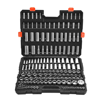 Socket Set, 163 Pieces, 9.5 & 6.4 & 12.7 mm Drive Socket Tool Set, SAE and Metric, Deep and Standard, Mechanic Tool Kit with Storage Case, Chrome Plated CR-V Alloy Steel, for Automotive Repair