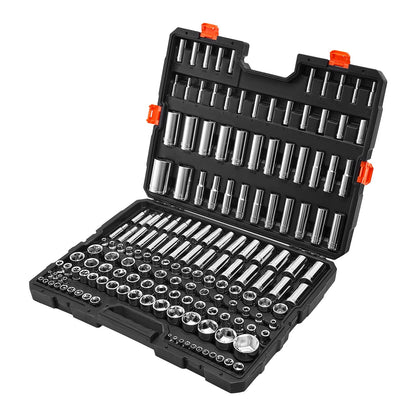 Socket Set, 163 Pieces, 9.5 & 6.4 & 12.7 mm Drive Socket Tool Set, SAE and Metric, Deep and Standard, Mechanic Tool Kit with Storage Case, Chrome Plated CR-V Alloy Steel, for Automotive Repair