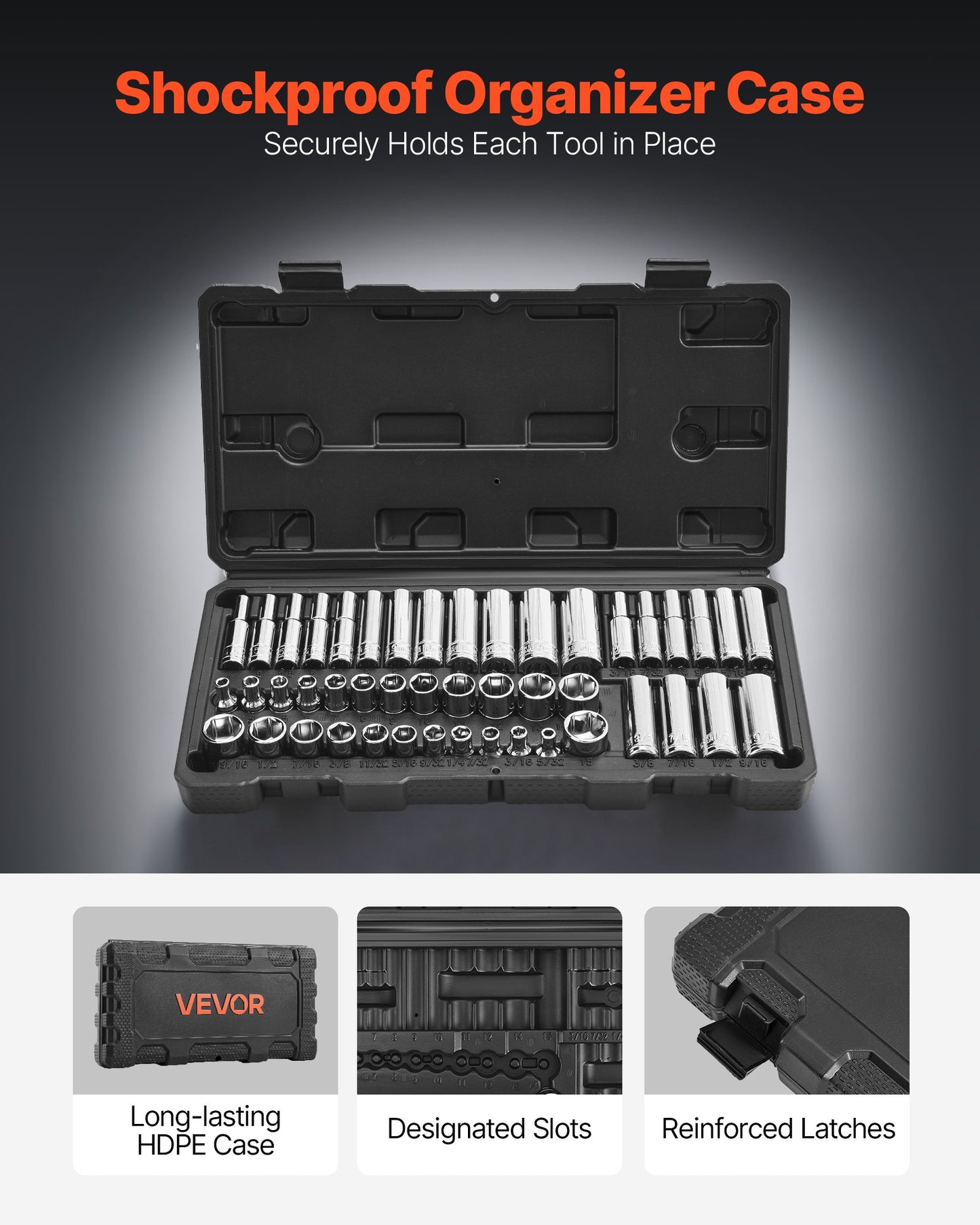 Socket Set, 46 Pieces, 6.4 mm Drive Socket Tool Set, SAE and Metric Size, Deep and Standard, Mechanic Tool Kit with Storage Case, Chrome Plated CR-V Alloy Steel, for Automotive Repair
