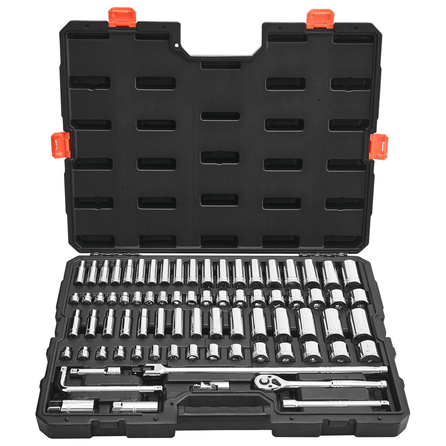 Socket Set, 76 Pieces, 9.5 mm Drive Socket and Ratchet Set, SAE and Metric, Deep and Shallow, Mechanic Tool Kit with Accessories and Storage Case, CR-V Alloy Steel, for Automotive Repair