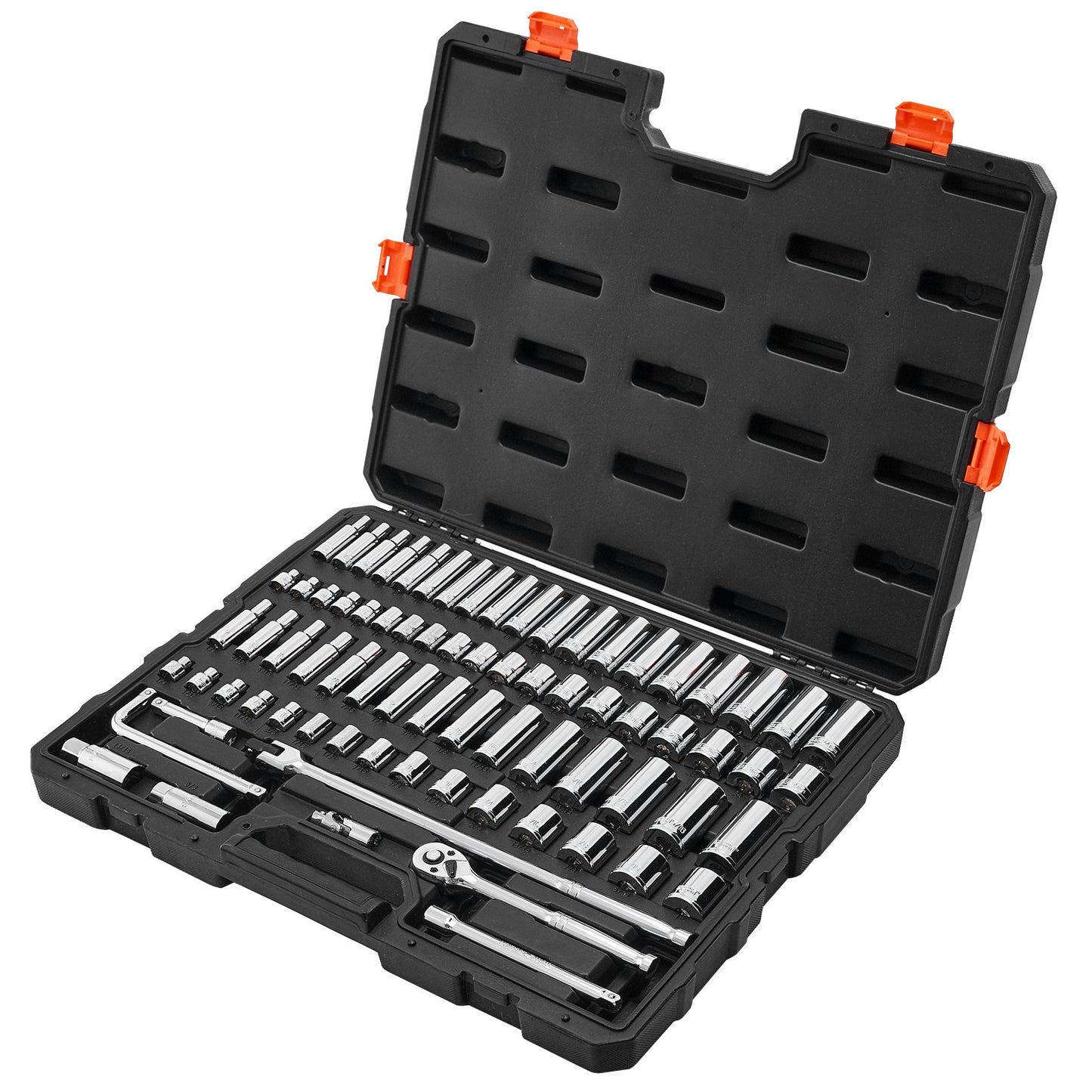 Socket Set, 76 Pieces, 9.5 mm Drive Socket and Ratchet Set, SAE and Metric, Deep and Shallow, Mechanic Tool Kit with Accessories and Storage Case, CR-V Alloy Steel, for Automotive Repair