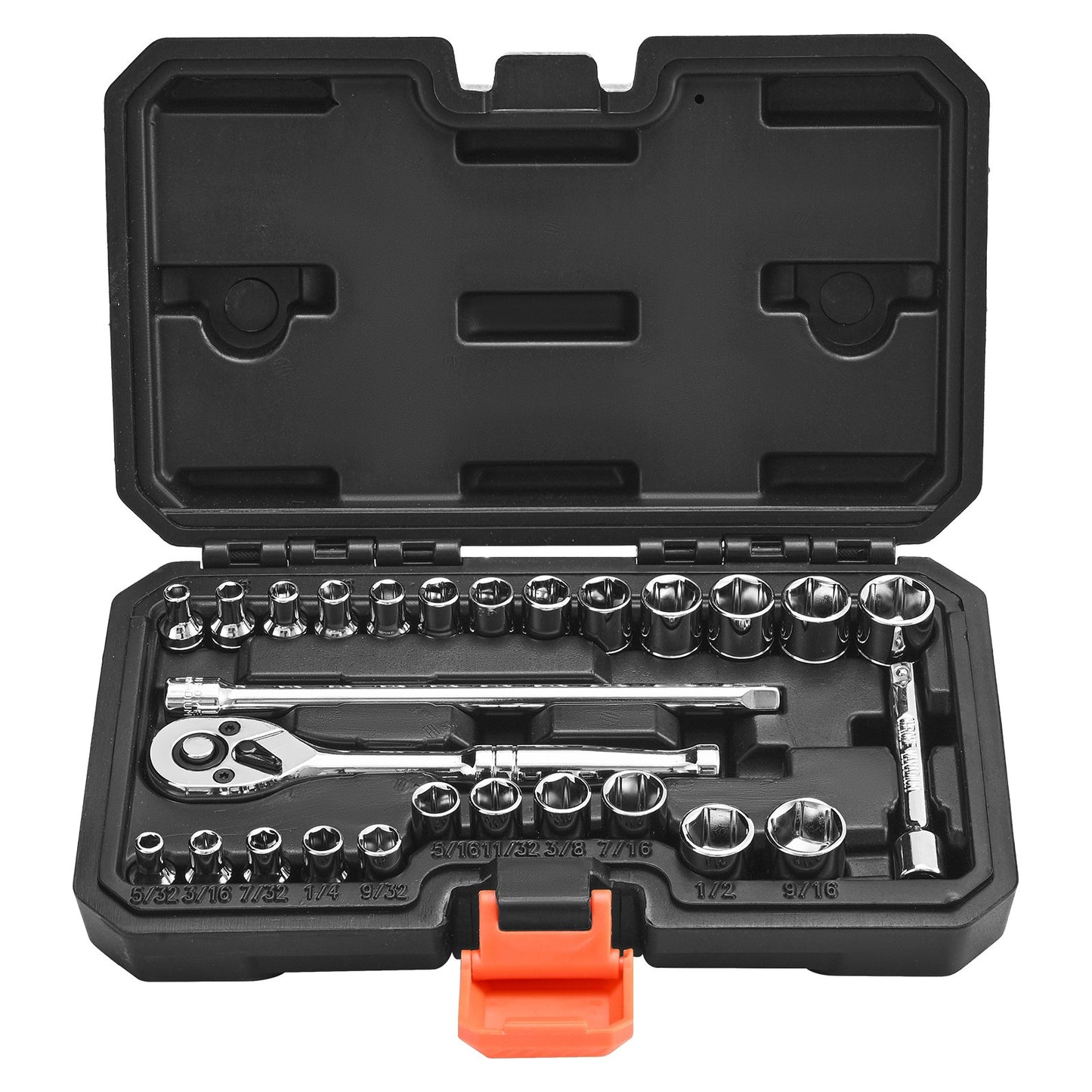 Socket Set, 27 Pieces, 6.4 mm Drive Socket and Ratchet Set, SAE and Metric, Mechanic Tool Kit with Ratchet Wrench, Extension Bar and Storage Case, CR-V Alloy Steel, for Automotive Repair