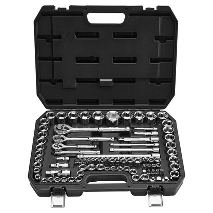 Socket Set, 86 Pieces, 9.5 & 6.4 & 12.7 mm Drive Socket and Ratchet Set, SAE and Metric, Mechanic Tool Kit with Ratchet Wrench, Accessories and Storage Case, CR-V Alloy Steel, for Auto Repair