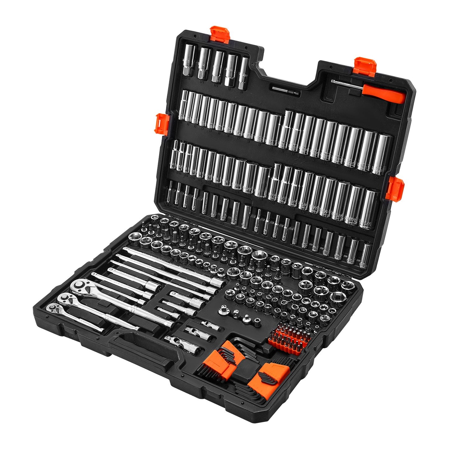 Socket Set, 225 Pieces, 9.5 & 6.4 & 12.7 mm Drive Socket and Ratchet Set, SAE and Metric, Deep and Shallow, Mechanic Tool Kit with Bits, Accessories, Storage Case, CR-V Alloy Steel, for Repair