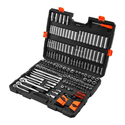 Socket Set, 225 Pieces, 9.5 & 6.4 & 12.7 mm Drive Socket and Ratchet Set, SAE and Metric, Deep and Shallow, Mechanic Tool Kit with Bits, Accessories, Storage Case, CR-V Alloy Steel, for Repair