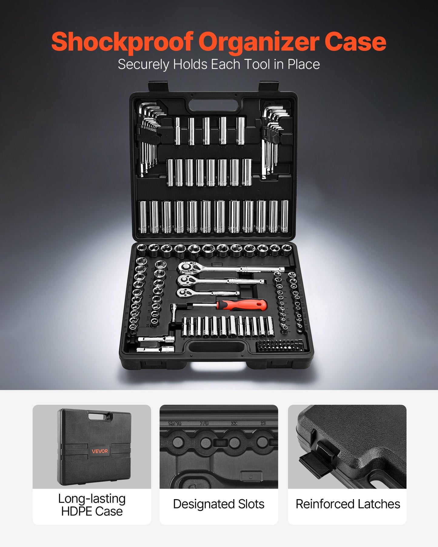 Socket Set, 149 Pieces, 9.5 & 6.4 & 12.7 mm Drive Socket and Ratchet Set, SAE and Metric, Deep and Shallow, Mechanic Tool Kit with Bits, Accessories, Storage Case, CR-V Alloy Steel, for Repair