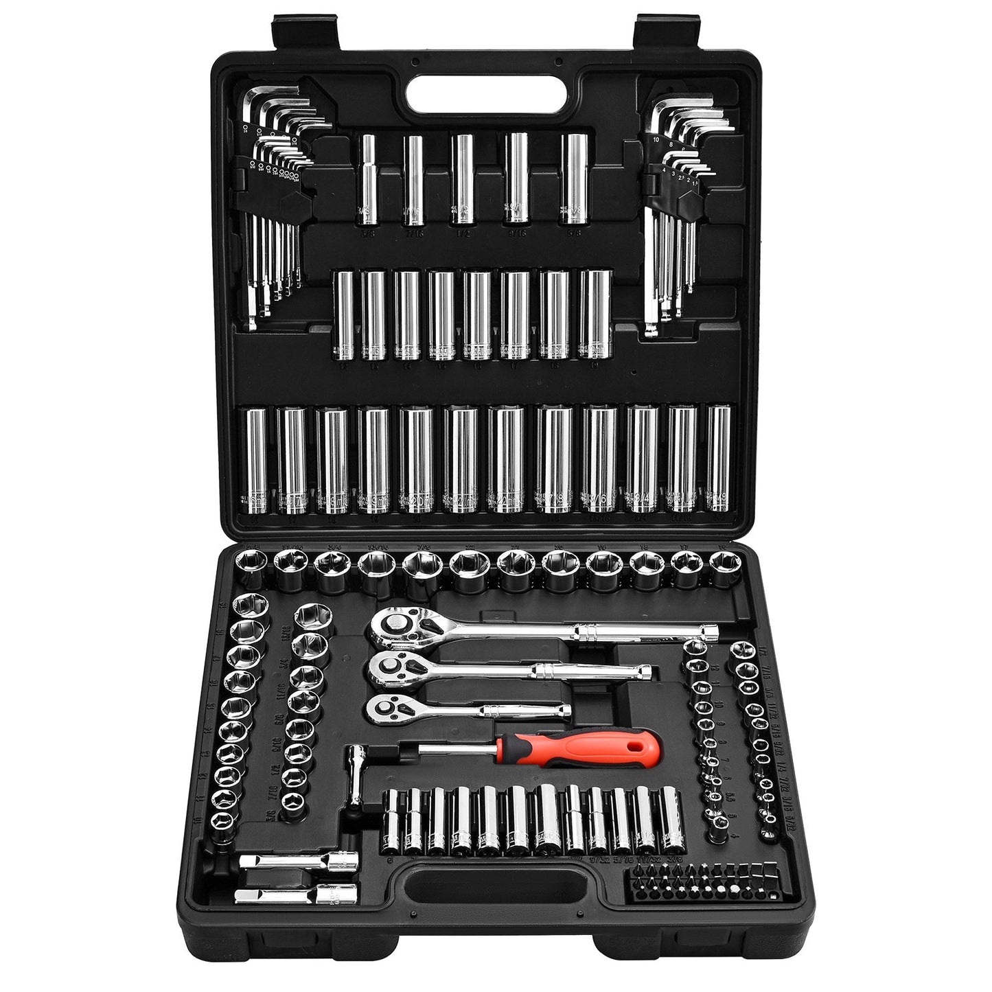 Socket Set, 149 Pieces, 9.5 & 6.4 & 12.7 mm Drive Socket and Ratchet Set, SAE and Metric, Deep and Shallow, Mechanic Tool Kit with Bits, Accessories, Storage Case, CR-V Alloy Steel, for Repair