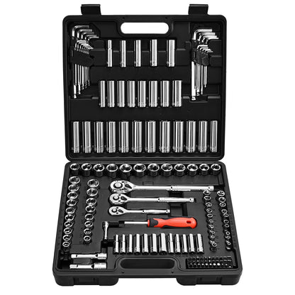 Socket Set, 149 Pieces, 9.5 & 6.4 & 12.7 mm Drive Socket and Ratchet Set, SAE and Metric, Deep and Shallow, Mechanic Tool Kit with Bits, Accessories, Storage Case, CR-V Alloy Steel, for Repair