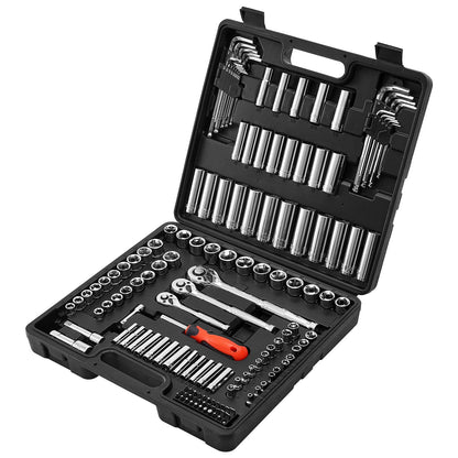 Socket Set, 149 Pieces, 9.5 & 6.4 & 12.7 mm Drive Socket and Ratchet Set, SAE and Metric, Deep and Shallow, Mechanic Tool Kit with Bits, Accessories, Storage Case, CR-V Alloy Steel, for Repair