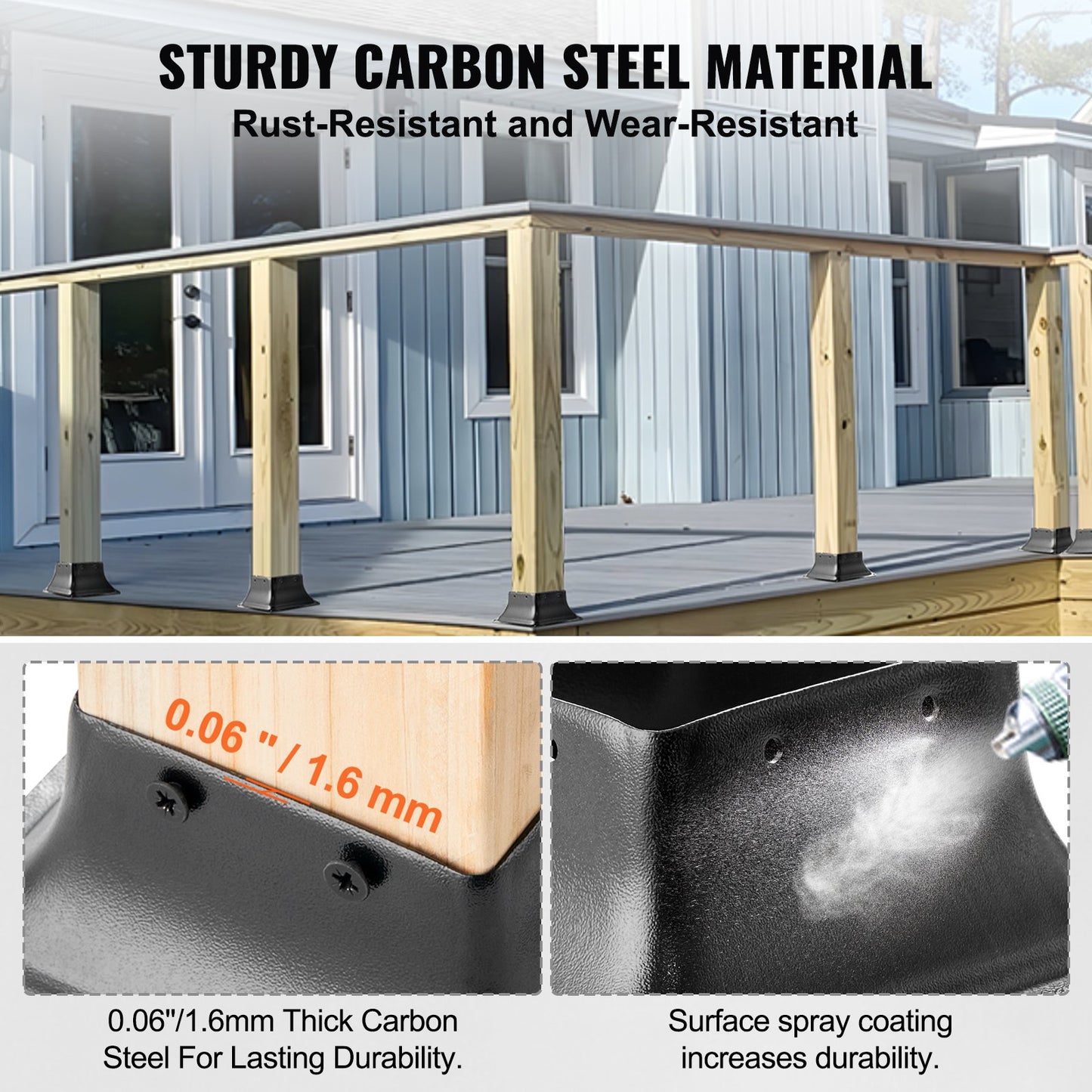 VEVOR 101.6x101.6mm Post Base 10Pcs, Internal 91x91mm Heavy Duty Powder-Coated Steel