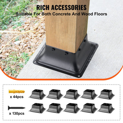 VEVOR 101.6x101.6mm Post Base 10Pcs, Internal 91x91mm Heavy Duty Powder-Coated Steel