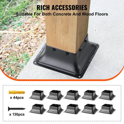 Heavy Duty Steel Post Base 10-Piece Set, 91x91mm Internal for 4x4 Wood Posts