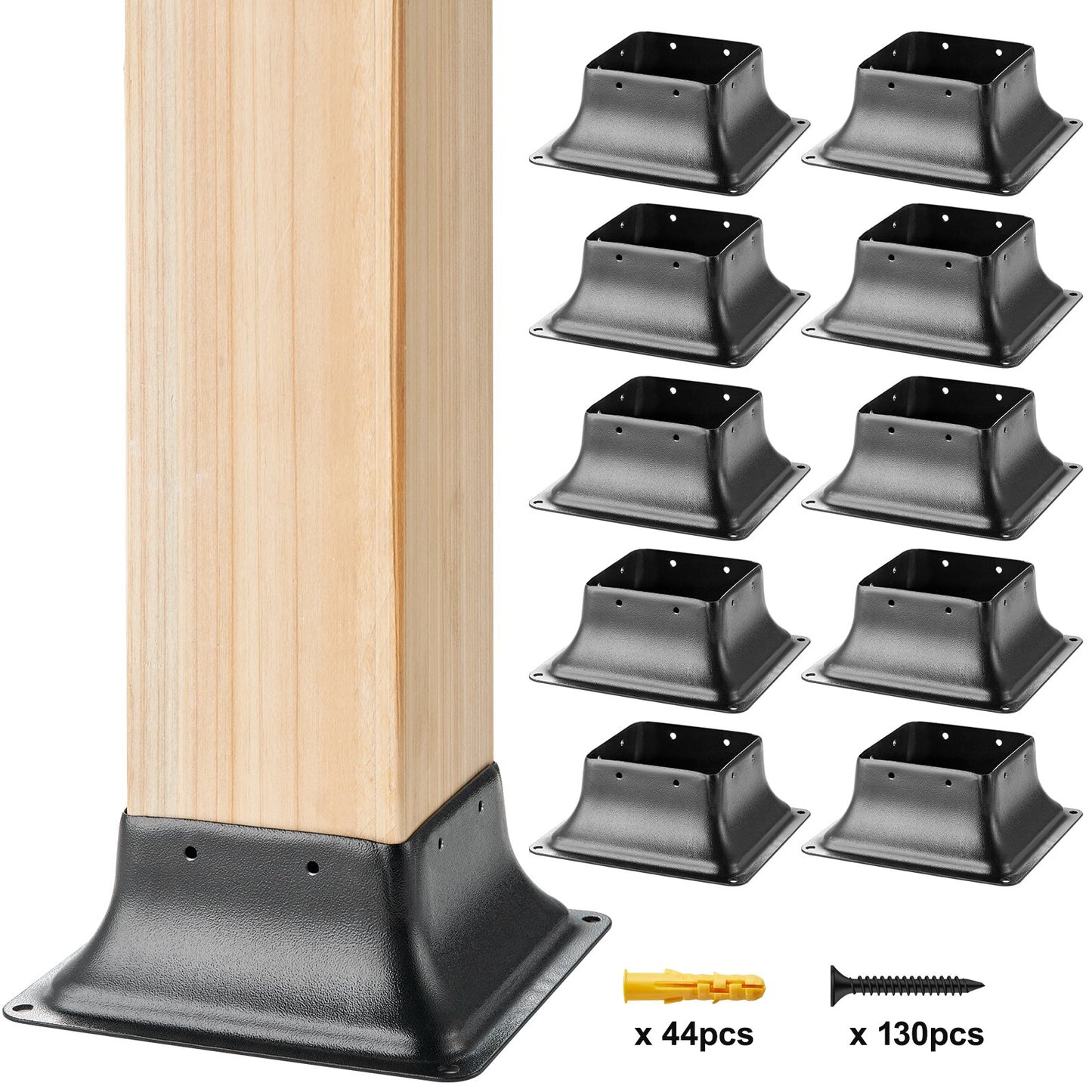 VEVOR 101.6x101.6mm Post Base 10Pcs, Internal 91x91mm Heavy Duty Powder-Coated Steel