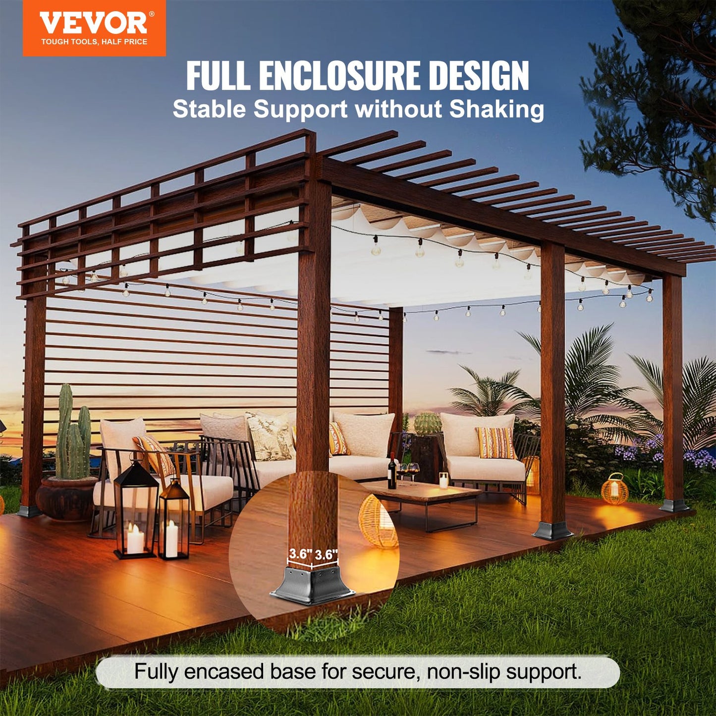 VEVOR 101.6x101.6mm Post Base 4Pcs, Internal 91x91mm Heavy Duty Powder-Coated Steel