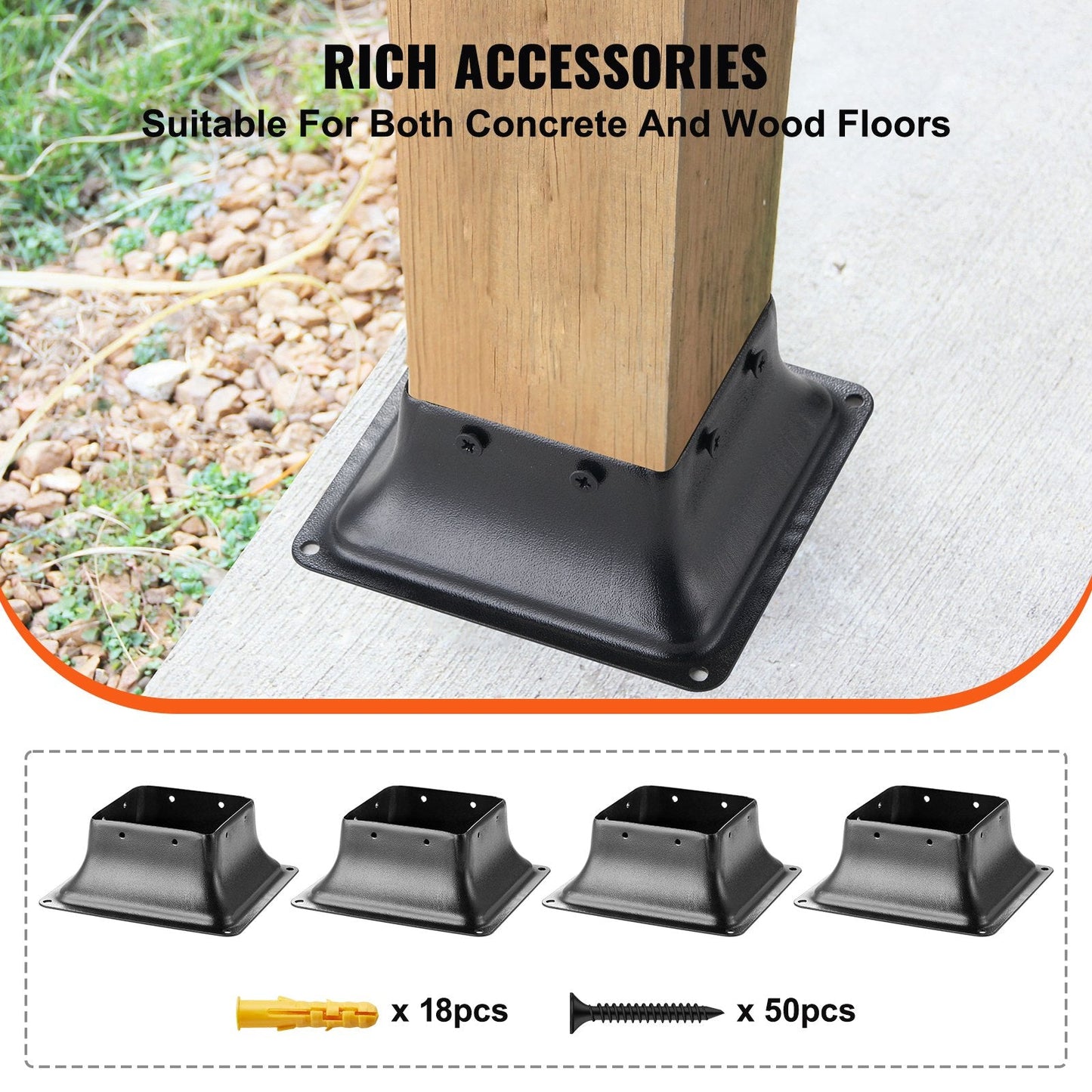 Heavy Duty Steel Post Base Bracket 4-Pack, 0.91x0.91m for Wood Posts