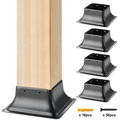 Heavy Duty Steel Post Base Bracket 4-Pack, 0.91x0.91m for Wood Posts