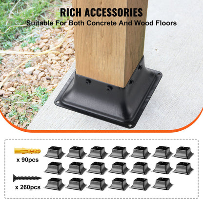 VEVOR 101.6x101.6mm Post Base 20Pcs, Internal 91x91mm Heavy Duty Powder-Coated Steel