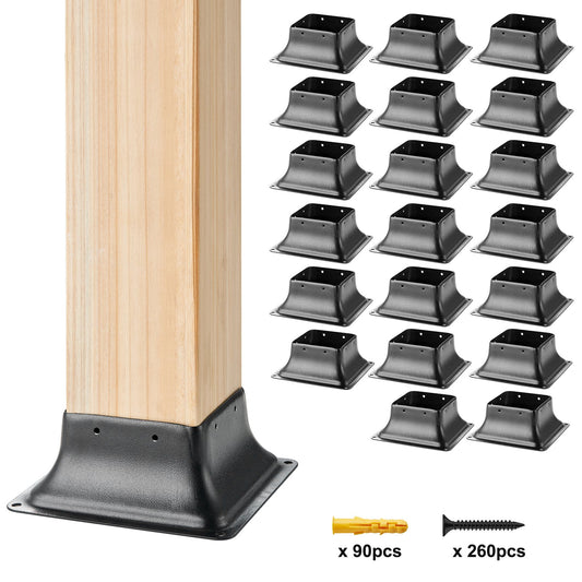 VEVOR 101.6x101.6mm Post Base 20Pcs, Internal 91x91mm Heavy Duty Powder-Coated Steel