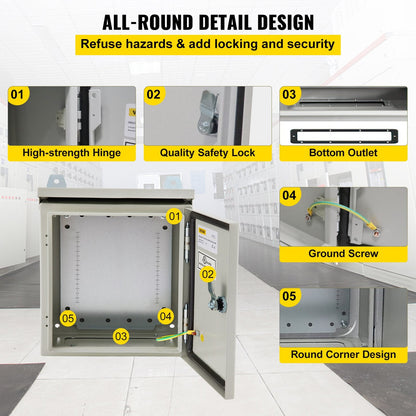 Outdoor Electrical Steel Enclosure Box, NEMA 4, 40x40x20 cm, IP65 Rated